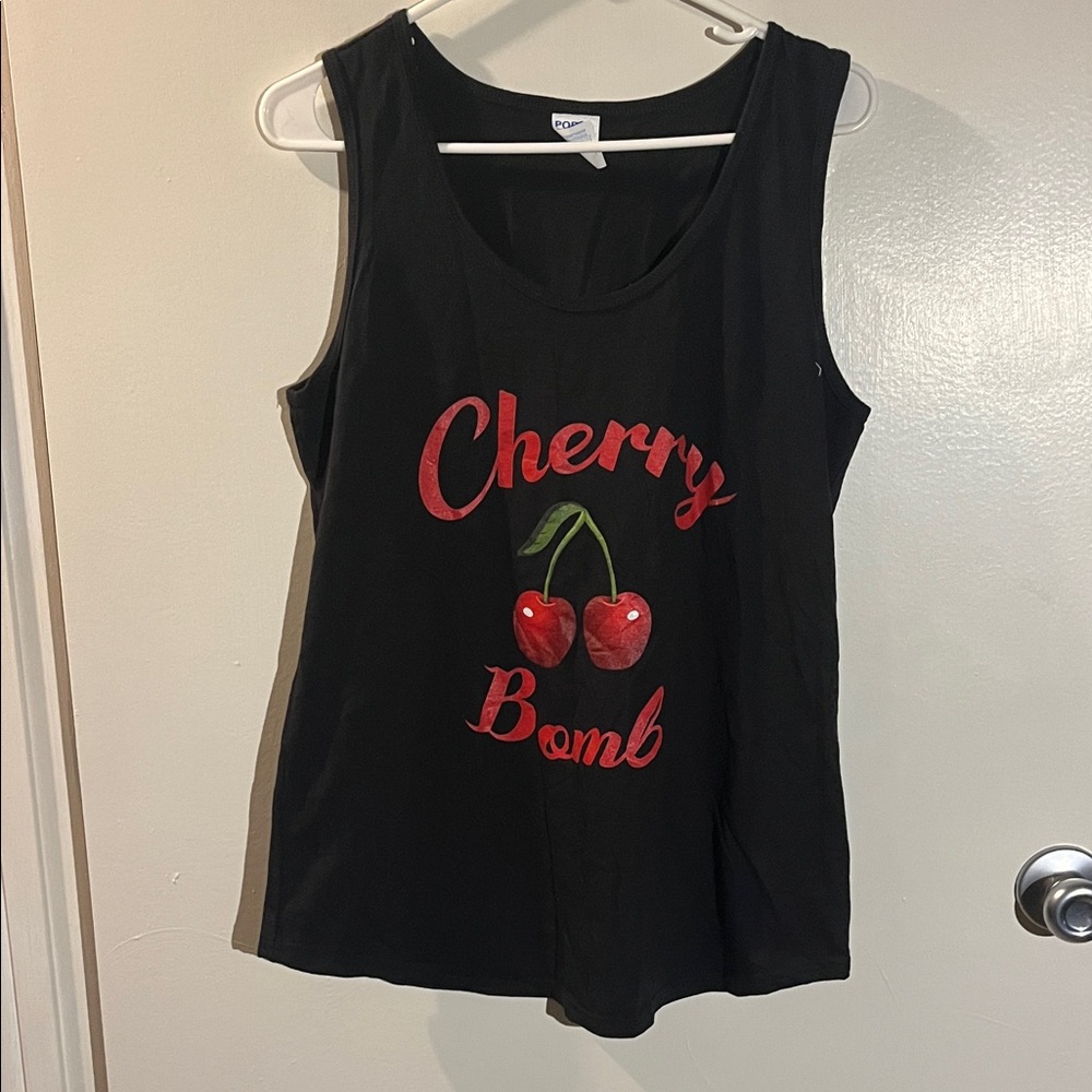 Port and Company Black Tank Top with Red Cherry Graphic